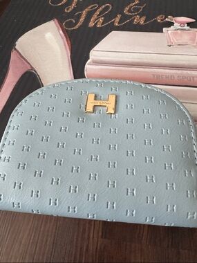 Light Blue Halston Leather wallet with Gold Accent